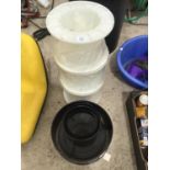 THREE LARGE PLASTIC REELS AND A METAL COWL TOP/VENT