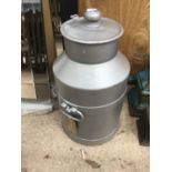 A VINTAGE MILK CHURN WITH LID COMPLETE AND IN GOOD CONDITION
