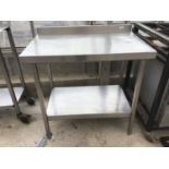 A STAINLESS STEEL TWO SHELF UNIT 90CM X 89CM X 60CM