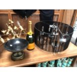 A CEILING LIGHT, GILT LIGHT, BOWL AND 'VEUVE CLIQUOT' CHAMPAGNE DISPLAY BOTTLE (EMPTY) (4)