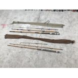 TWO VINTAGE THREE PIECE SPLIT CANE RODS WITH ROD BAGS