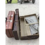 A VINTAGE BOOTS TRAVELLING CASE WITH INNER TRAY (A/F) AND A FURTHER SUITCASE