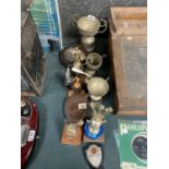 A MIXED GROUP OF VINTAGE TROPHIES ETC