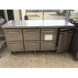 A STAINLESS STEEL SIX DRAWER CHILLER UNIT ON WHEELS 173CM X 72CM X 90CM HIGH