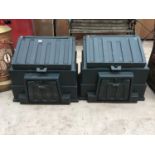 TWO GREEN PLASTIC STORAGE BOXES FOR COAL, COMPOST ETC