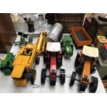 A MIXED GROUP OF MODEL TRACTORS, TRAILERS, IMPLEMENTS ETC