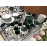 A LARGE DENBY 'GREENWHEAT' PATTERN DINNER SERVICE COMPRISING TUREEN, TRAY, PLATES, MUGS ETC