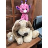 A LARGE SOFT TOY DOG AND PINK GIRAFFE (2)