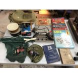 A MIXED GROUP OF VINTAGE FISHING EQUIPMENT, REELS ETC