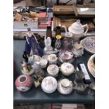 A MIXED GROUP OF CERAMICS - LADY FIGURE, CROWN STAFFORDSHIRE BIRD, CHINESE JAR ETC