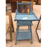 A 1920'S BLUE WOODEN HIGH CHAIR