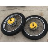 A PAIR OF FRONT AND REAR WHEELS FOR A NORTON JUBILEE (DIFFERENT TYRES)