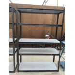 A HEAVY METAL CASE FIVE SHELF SHELVING UNIT