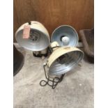 THREE VINTAGE LAMPS TO INCLUDE AN INFRA RED PIFCO RADIANT HEAT LAMP AND A BARBER HEAT GENERATOR