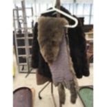 A VINTAGE FUR STOLE AND A BROWN FUR COAT