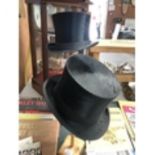 TWO VINTAGE GENTS SILK TOP HATS - 'SAM MARSHALL, HYDE' AND LONDON MAKER