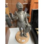 A KNIGHT FIGURE ON WOODEN BASE