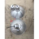 A PAIR OF INDUSTRIAL ALUMINIUM LIGHT FITTINGS