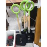 FOUR NEW GARDEN TOOLS WITH BAGS TO INCLUDE THREE FORKS AND ONE SPADE