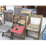 FIVE ASSORTED VINTAGE WOODEN FOLDING CHAIRS