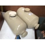 TWO VINTAGE STONEWARE HOT WATER BOTTLES