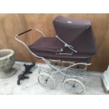 A VINTAGE BROWN SILVER CROSS PRAM