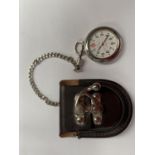 A POCKET WATCH AND LEATHER CASE