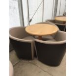 THREE MODERN TUB CHAIRS AND TABLE