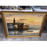 A LARGE MODERN GILT FRAMED OIL ON CANVAS, SIGNED