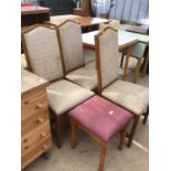 THREE DINING CHAIRS AND FOOTSTOOL (4)