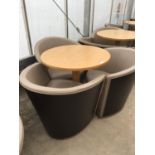 THREE MODERN TUB CHAIRS AND TABLE