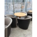 THREE MODERN TUB CHAIRS AND TABLE