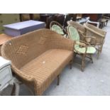 FIVE ITEMS - SOFA AND TWO CHAIRS AND BAMBOO CHAIRS