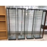 FOUR DISPLAY CABINETS WITH GLASS SHELVES