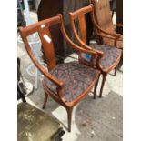 TWO YEW WOOD CARVER ARMCHAIRS