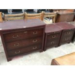 A MATCHING BEDROOM SET - CHEST OF DRAWERS AND BEDSIDES