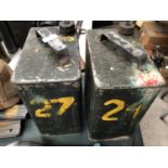 TWO 1960'S 2 GALLON VINTAGE METAL PETROL CANS