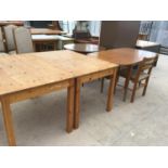 TWO VINTAGE PINE TABLES AND DINING TABLE AND CHAIR