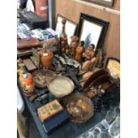 A MIXED GROUP OF COLLECTABLES - TREACLE GLAZE FIGURAL STORAGE JARS ETC