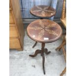 TWO INLAID TOP TRIPOD SIDE TABLES