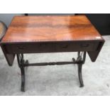 A MAHOGANY DROP END SOFA TABLE WITH TWO DRAWERS