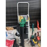 AN AS NEW WORKZONE 4 STEP SAFETY LADDER AND A GARDENLINE LEAF BLOWER