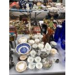 A MIXED GROUP OF ITEMS TO INCLUDE PART TEA SERVICES , LAMP ETC