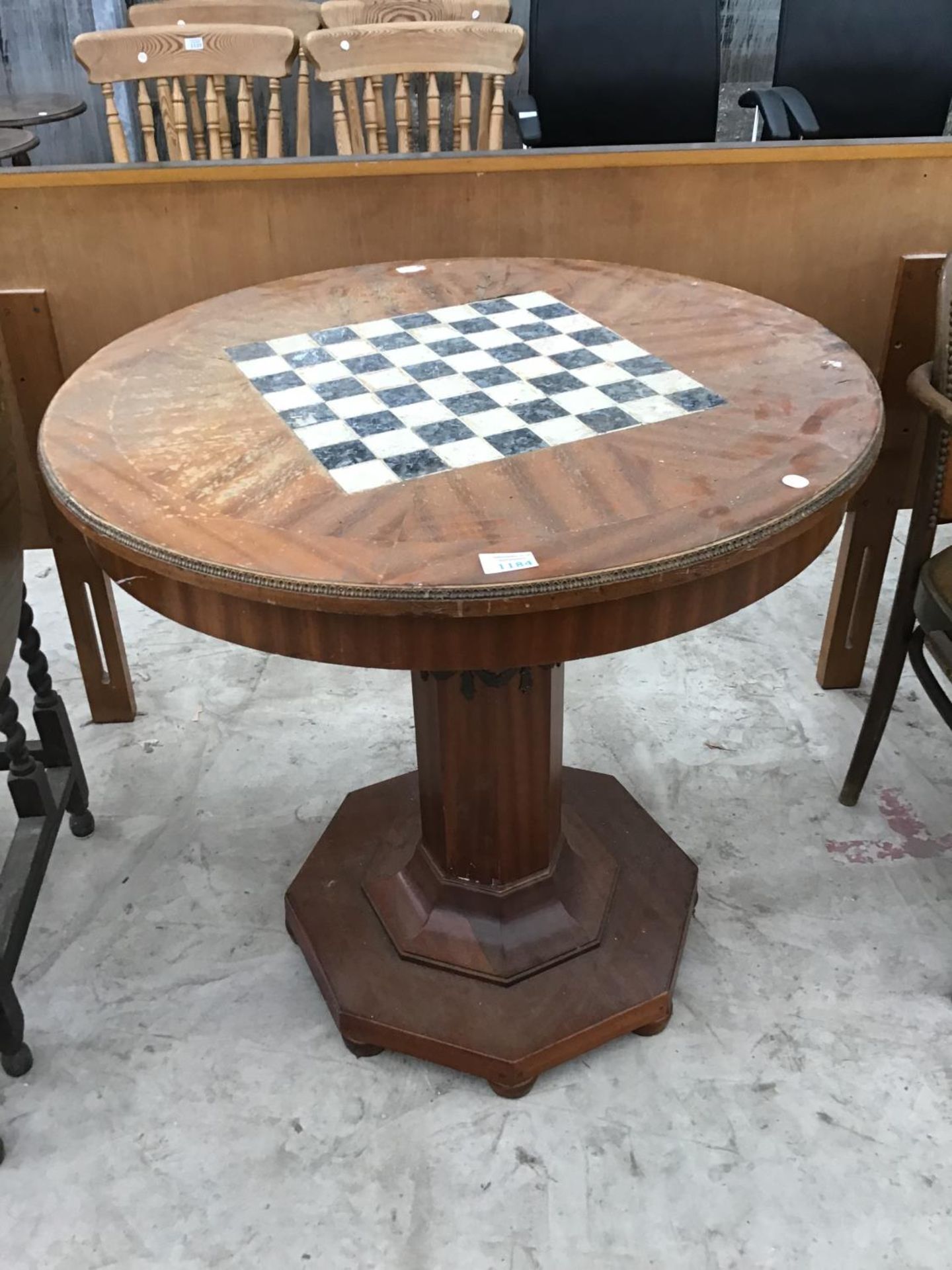 A FRENCH DECORATIVE CIRCULAR TOPPED GAMES TABLE