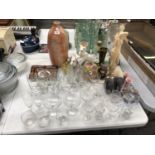 A LARGE COLLECTION OF ITEMS TO INCLUDE GLASSES, VASES, ORNAMENTS ETC