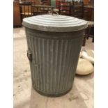 A VINTAGE GALVANISED BIN WITH LID