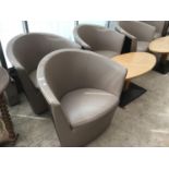 THREE MODERN TUB CHAIRS AND TABLE