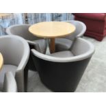 THREE MODERN TUB CHAIRS AND TABLE