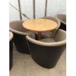 THREE MODERN TUB CHAIRS AND TABLE