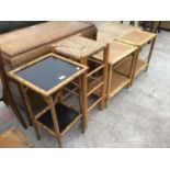 FOUR ITEMS - TWO BAMBOO SIDE TABLES ETC